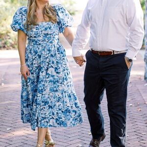 Emerson Poplin Puff Sleeve Midi Dress, size M Petite